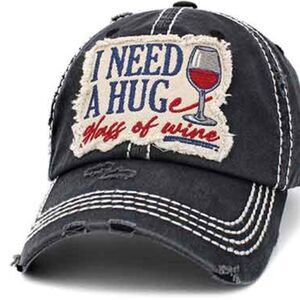 2/$30 Ladies  Black I Need a Huge Glass of Wine Baseball Hat